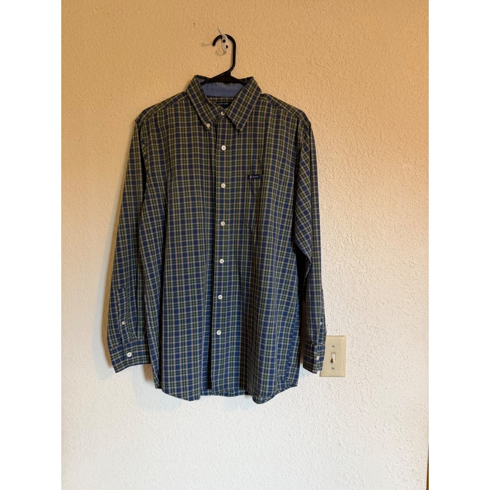 Chaps Men Easy Care Plaid Button Down Shirt Size Medium Long Sleeve Country